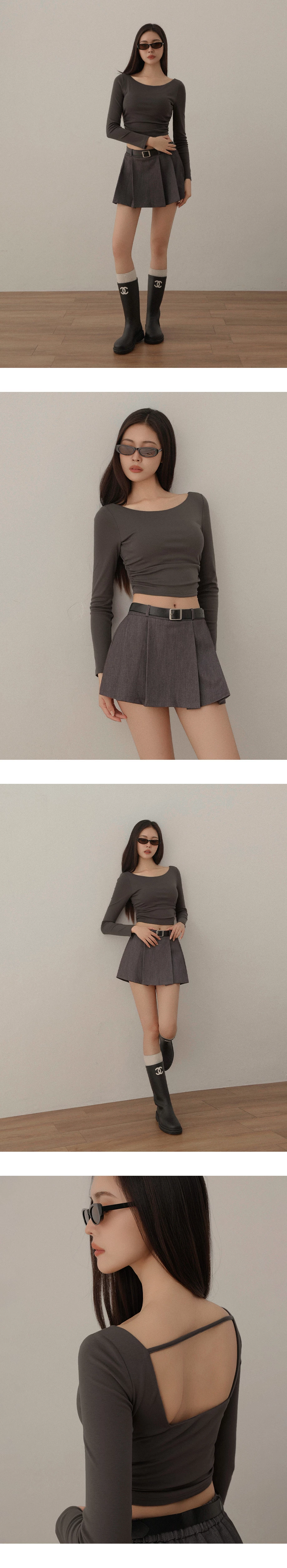 Ruched Side Open Back Long Sleeve Padded Bra Top