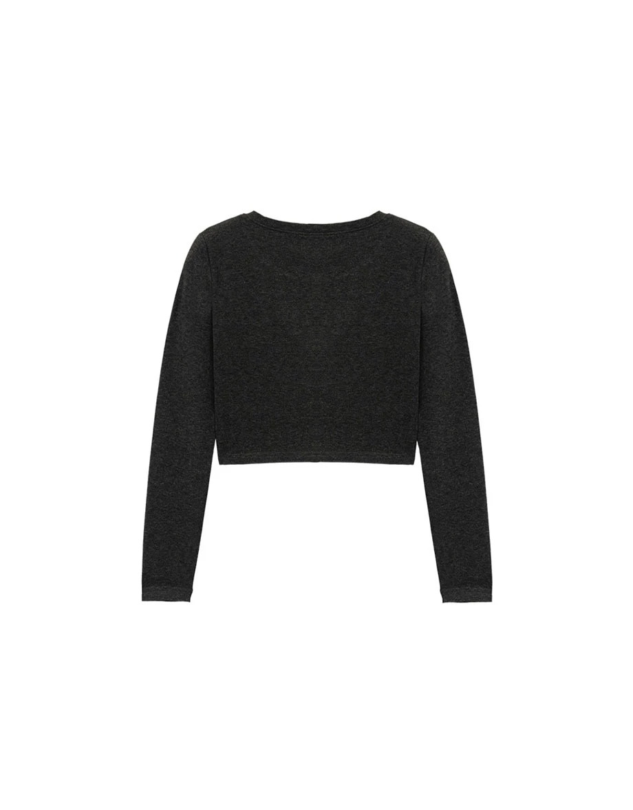 Side Split Hem Basic Crew Neck Long Sleeve Crop Top
