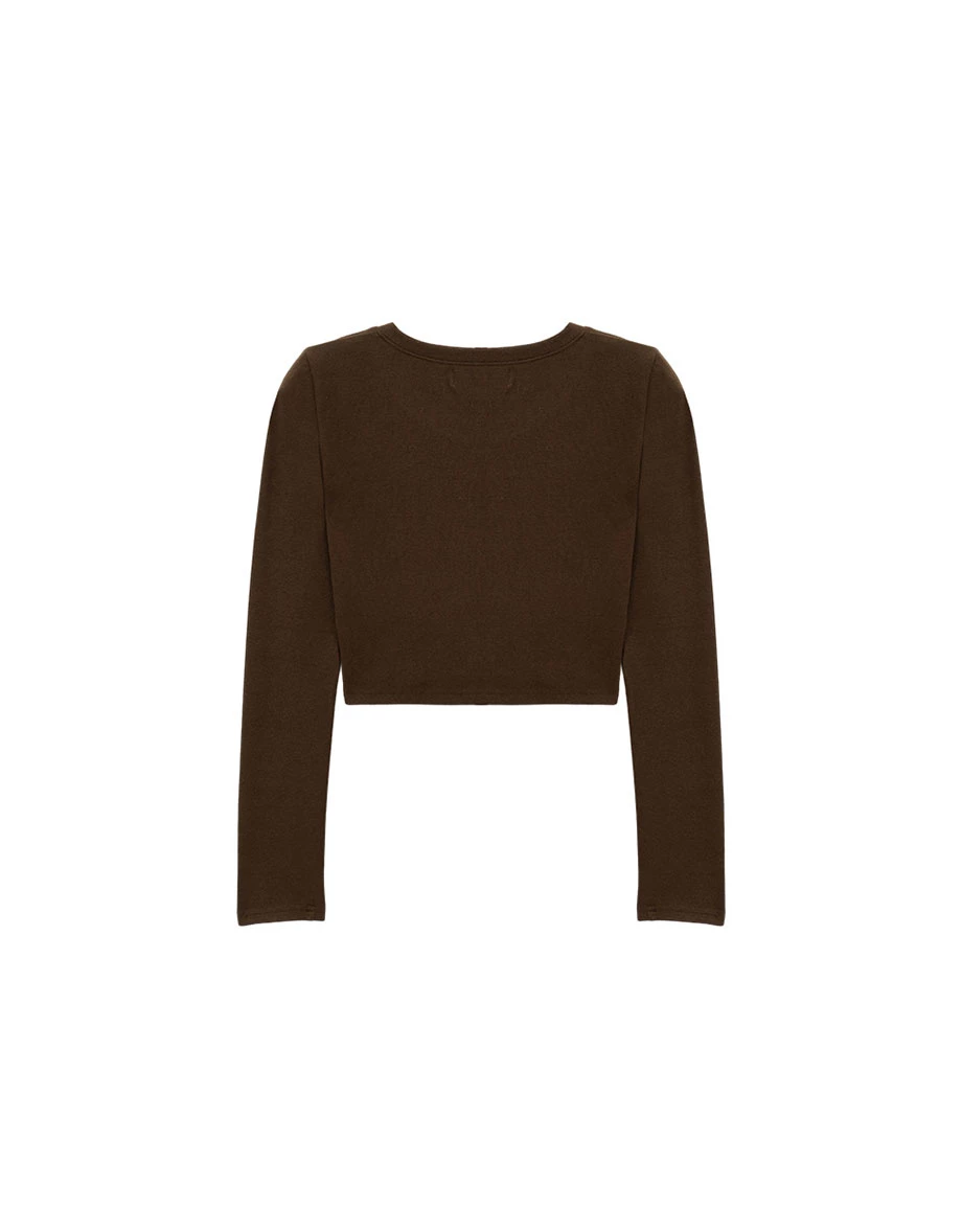 Side Split Hem Basic Crew Neck Long Sleeve Crop Top