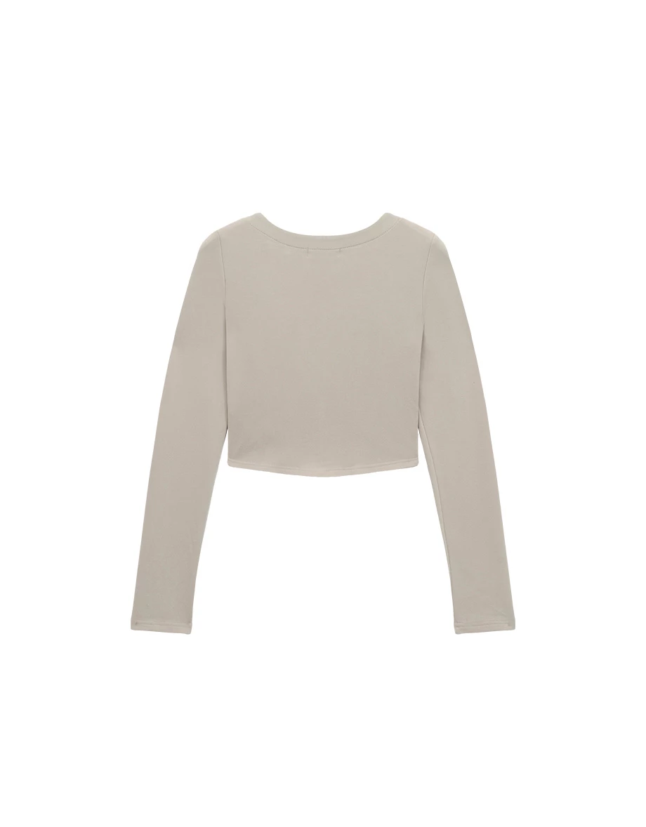 Side Ruched Fleece Lined Long Sleeve V Neck Cardigan