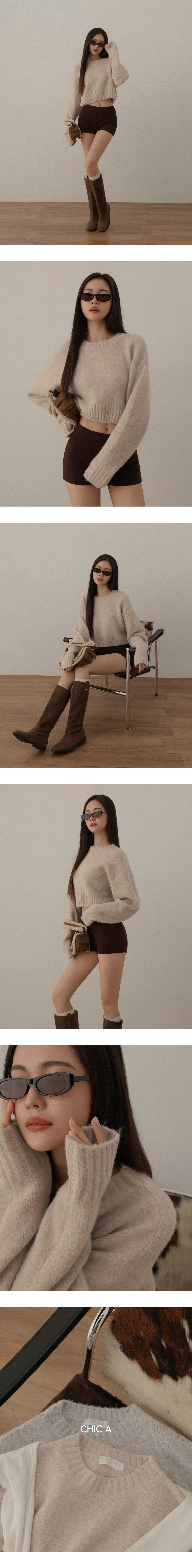 Soft Touch Fluffy Crew Neck Oversized Cropped Knit Sweater