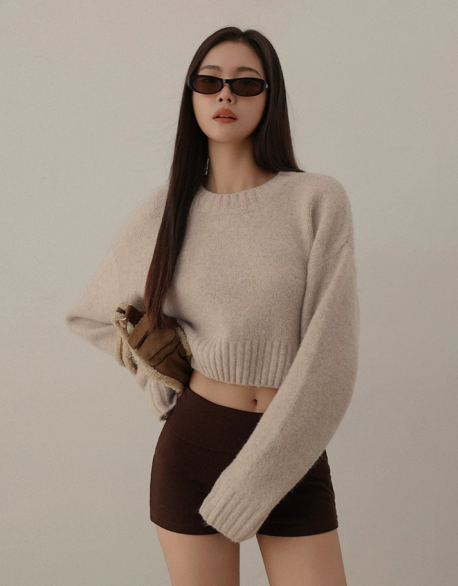 Soft Touch Fluffy Crew Neck Oversized Cropped Knit Sweater Soft Touch Fluffy Crew Neck Oversized Cropped Knit Sweater