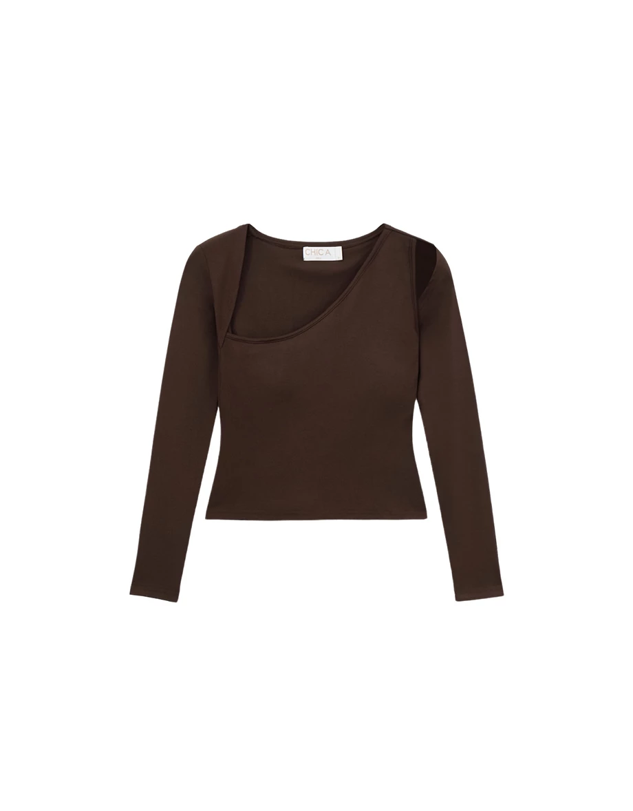 Asymmetric One Shoulder Cut Out Long Sleeve Padded Bra Top