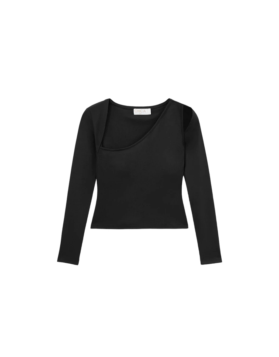 Asymmetric One Shoulder Cut Out Long Sleeve Padded Bra Top