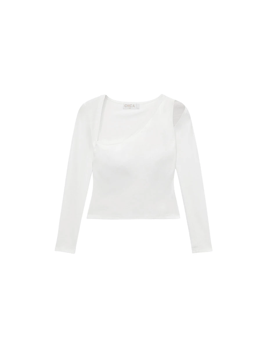 Asymmetric One Shoulder Cut Out Long Sleeve Padded Bra Top