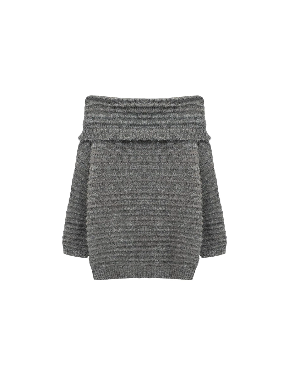 Foldover Off Shoulder Ribbed Knit Longline Sweater