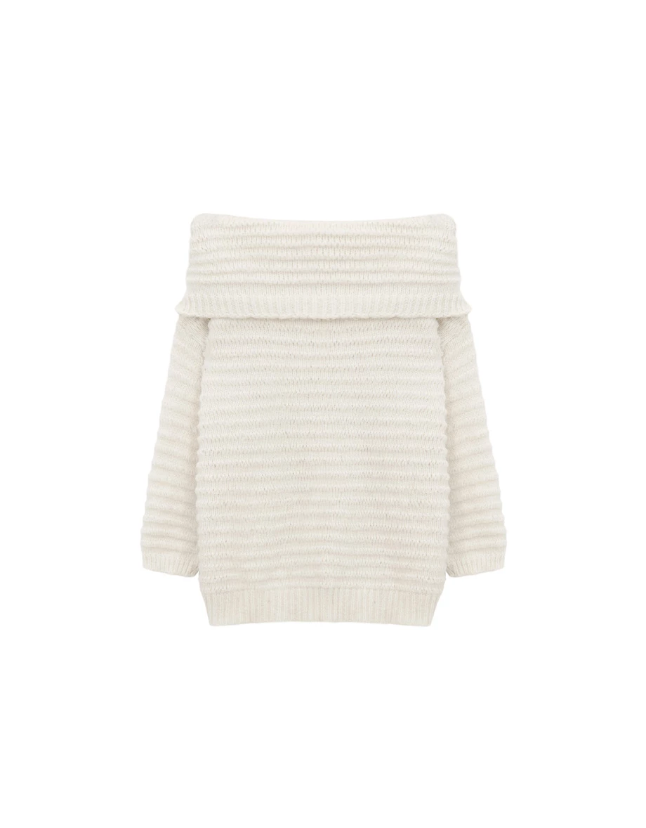 Foldover Off Shoulder Ribbed Knit Longline Sweater