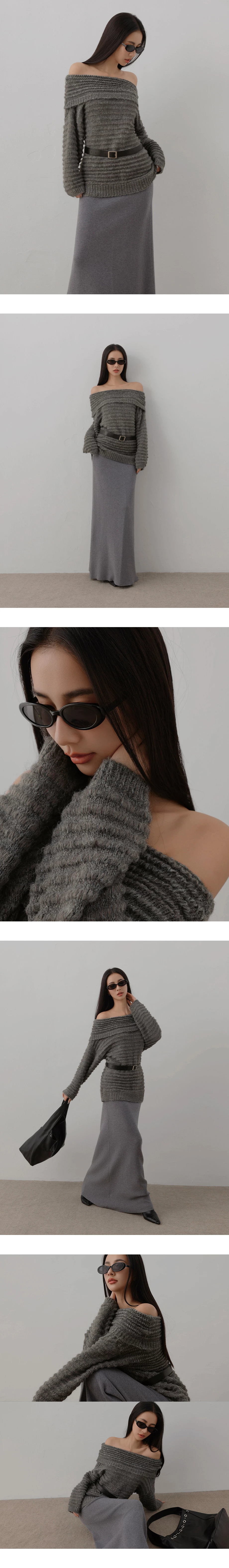 Foldover Off Shoulder Ribbed Knit Longline Sweater