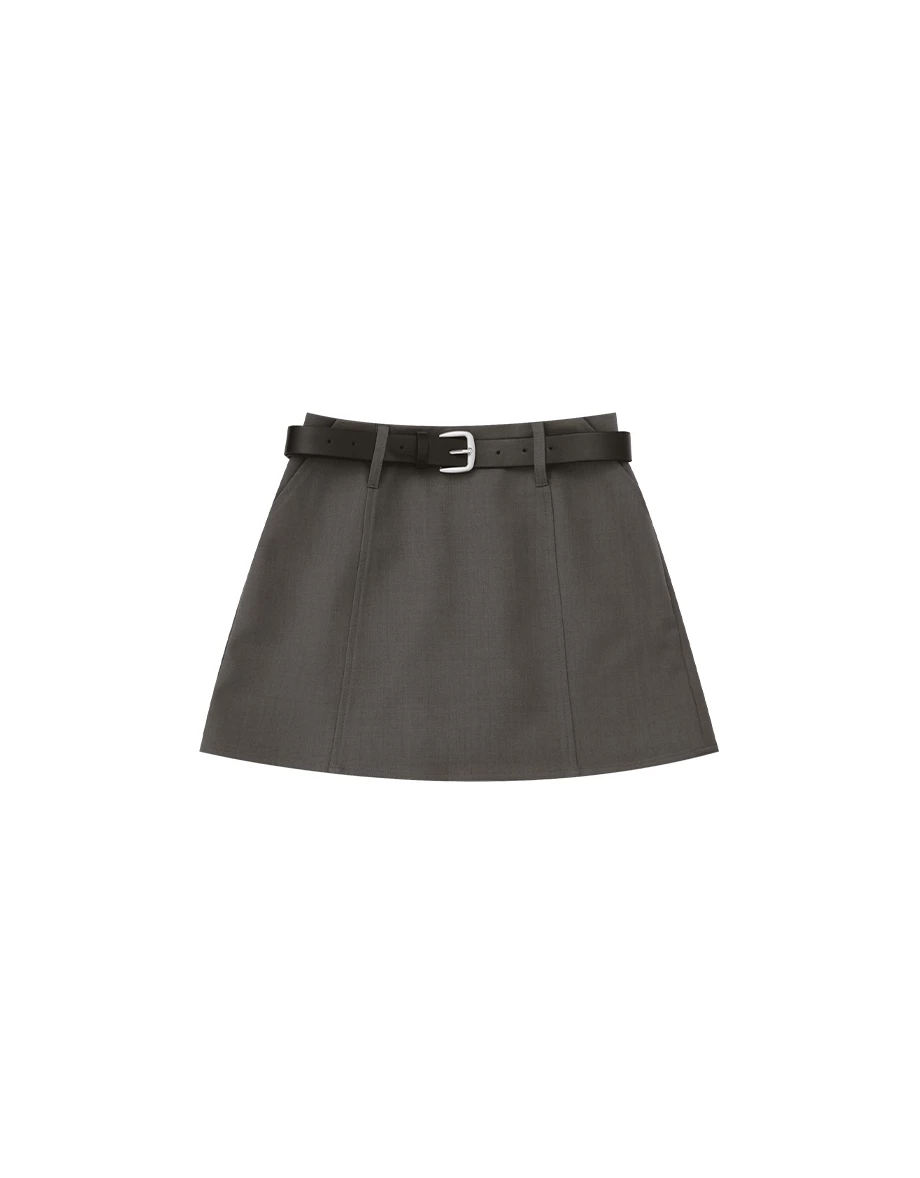 High Waist Tailored A Line Mini Skirt (with Belt)