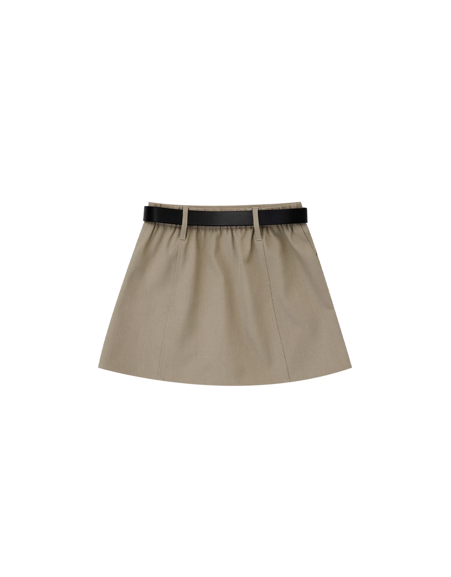 High Waist Tailored A Line Mini Skirt (with Belt)