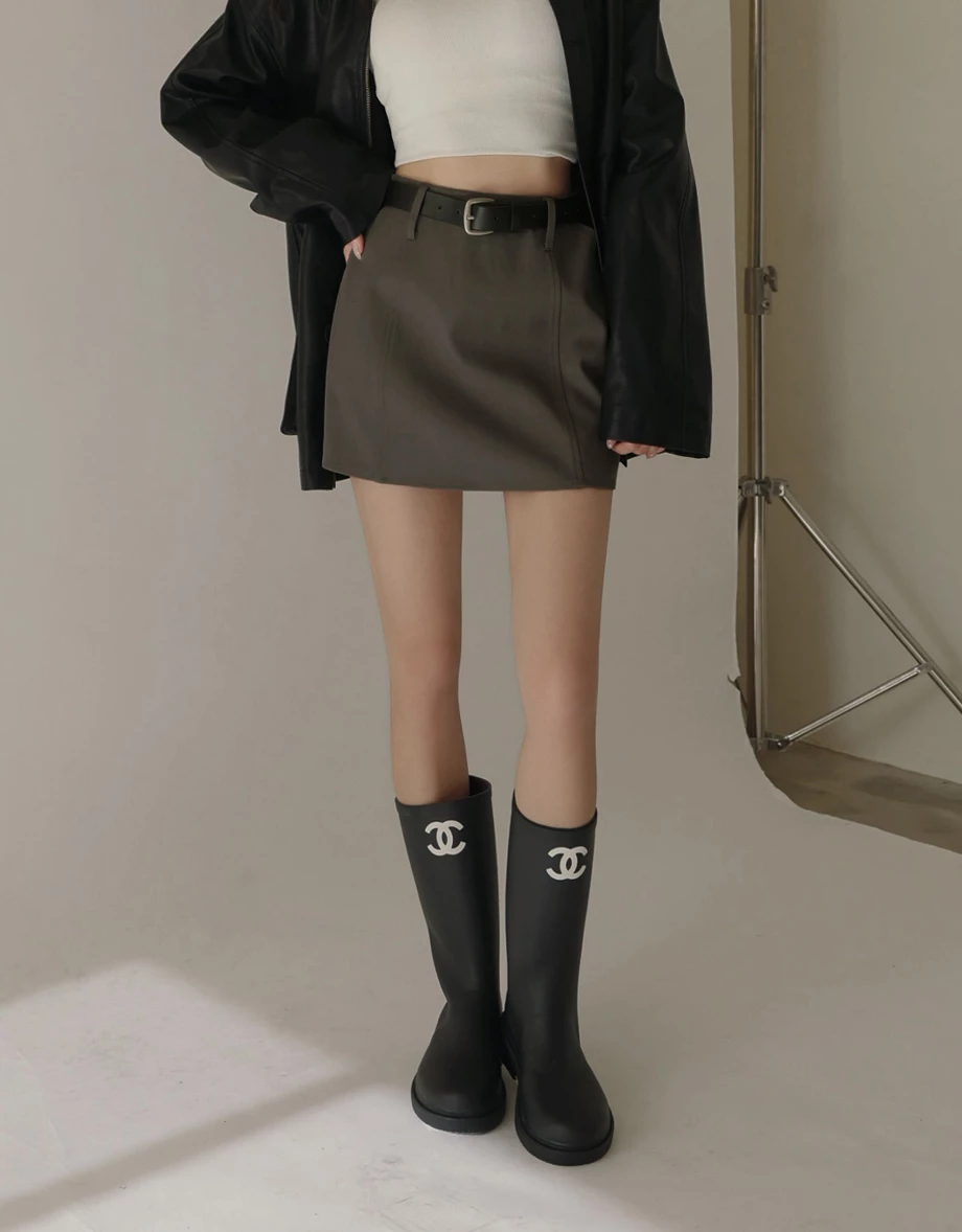 High Waist Tailored A Line Mini Skirt (with Belt)