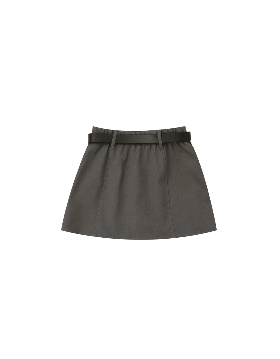 High Waist Tailored A Line Mini Skirt (with Belt)