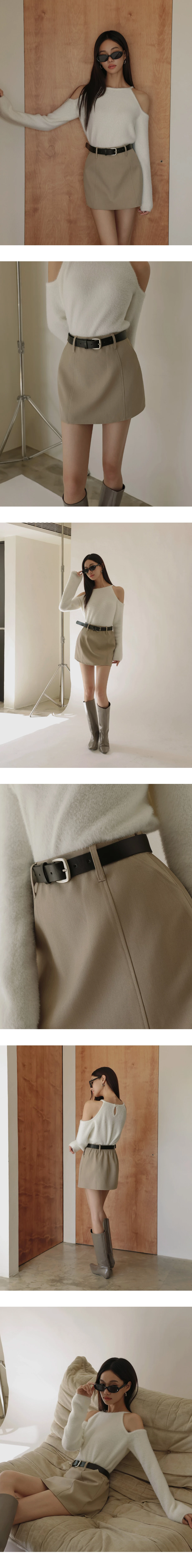 High Waist Tailored A Line Mini Skirt (with Belt)