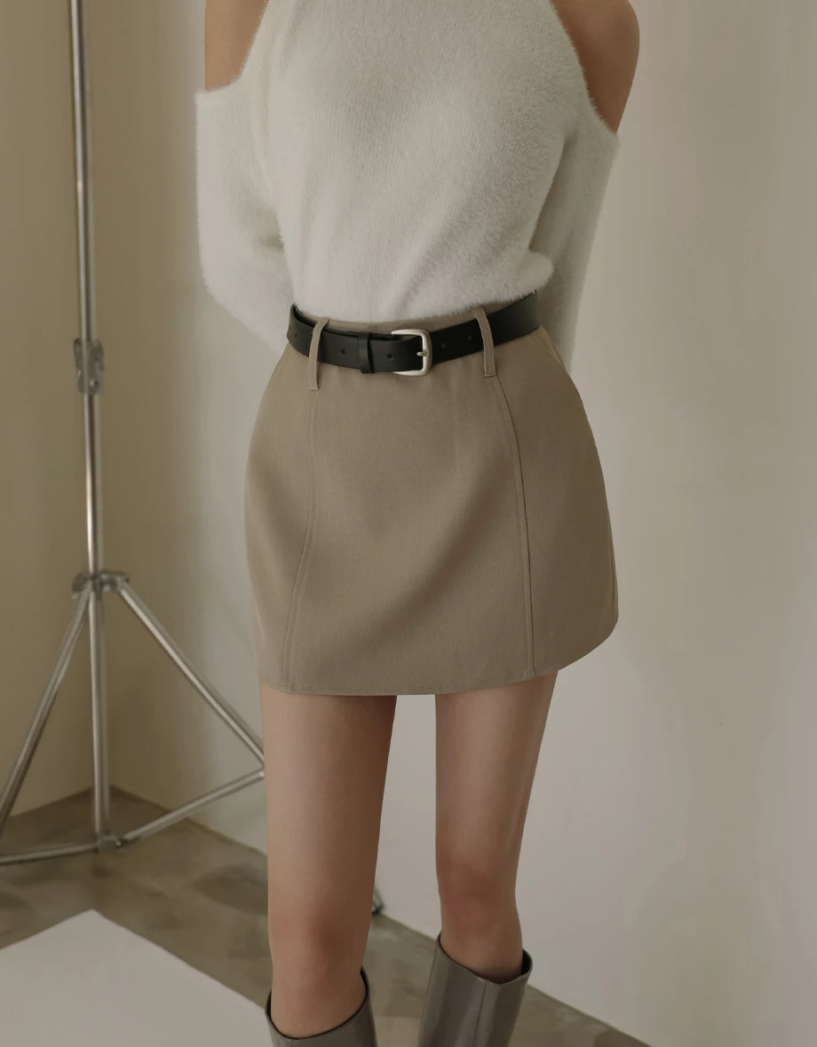 High Waist Tailored A Line Mini Skirt (with Belt)