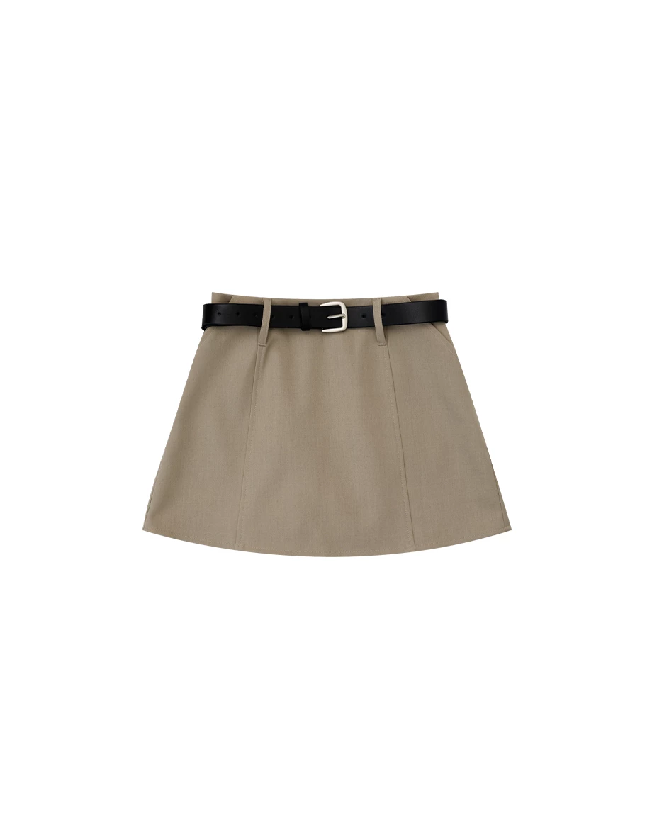 High Waist Tailored A Line Mini Skirt (with Belt)