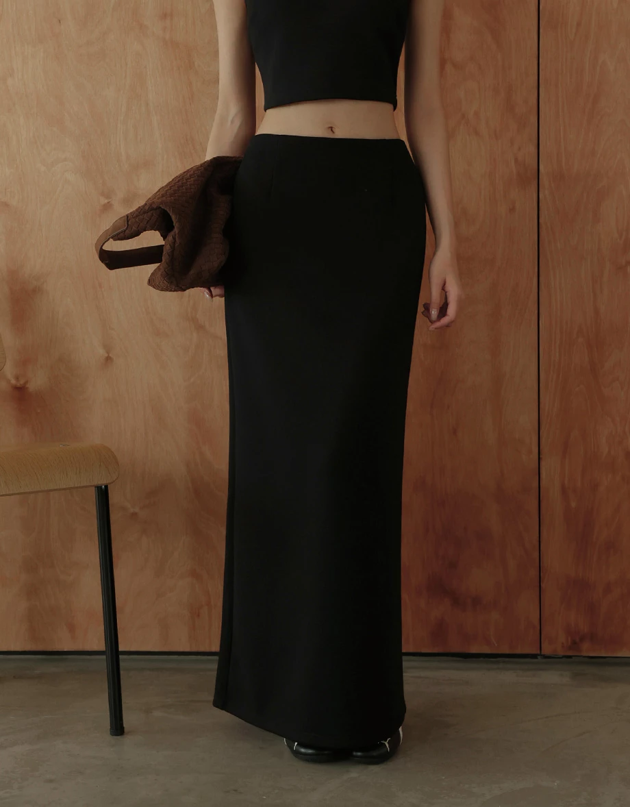 Soft Stretch Cotton Basic High Waist Jersey Maxi Skirt