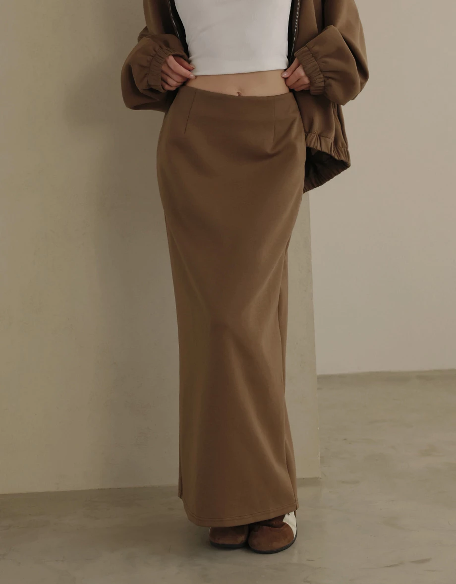 Soft Stretch Cotton Basic High Waist Jersey Maxi Skirt