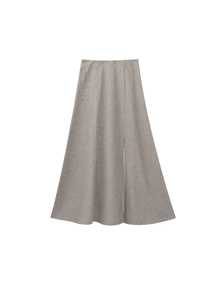 Front Slit Cotton Blend Maxi Skirt