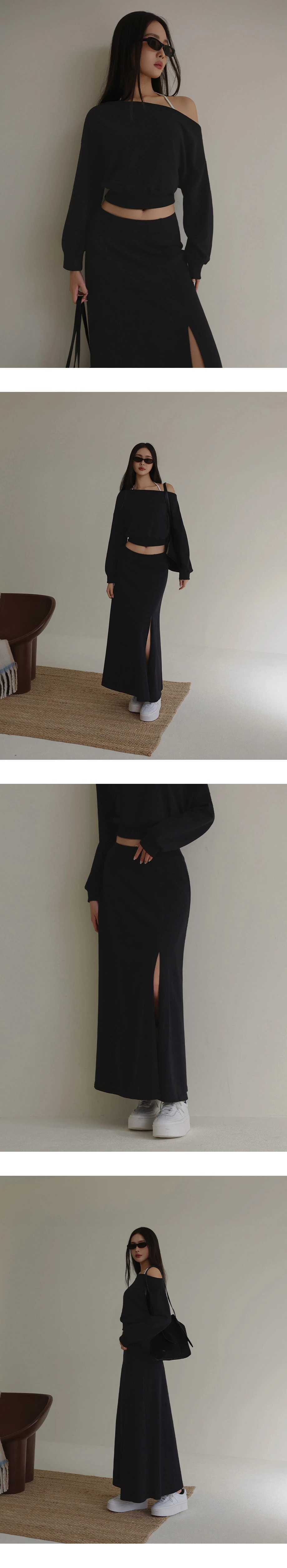 Front Slit Cotton Blend Maxi Skirt