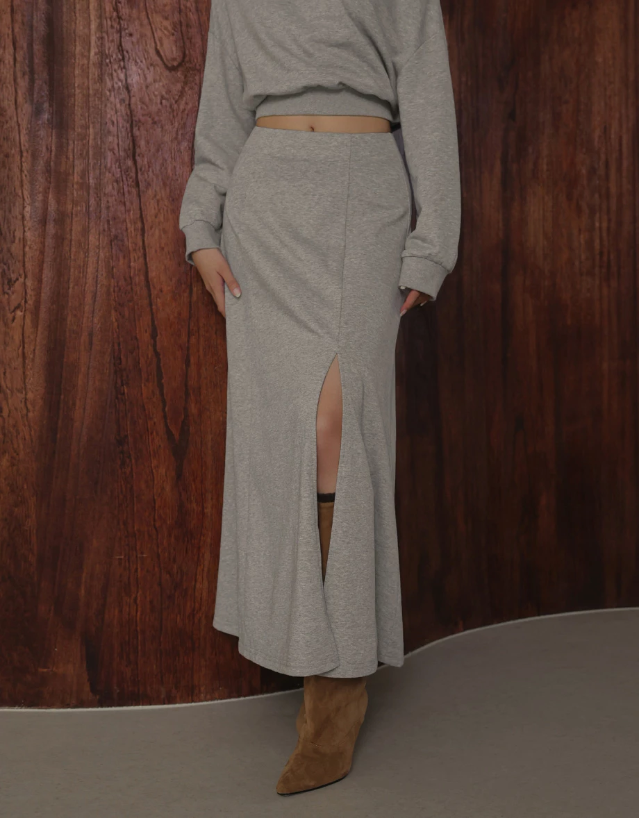 Front Slit Cotton Blend Maxi Skirt