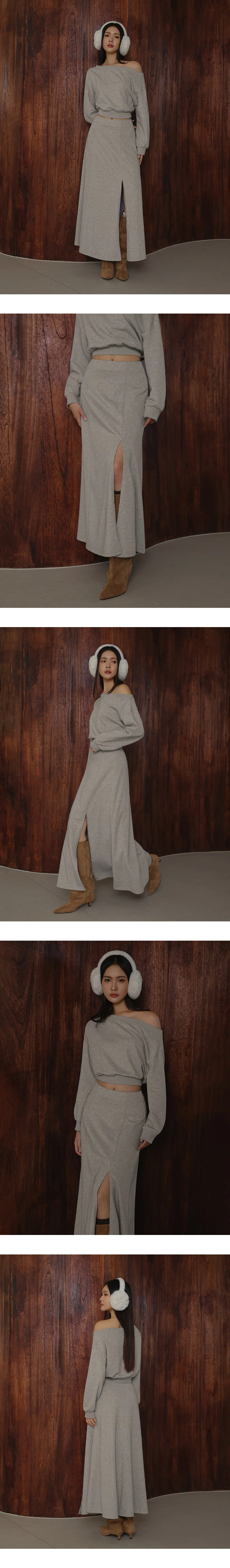 Front Slit Cotton Blend Maxi Skirt