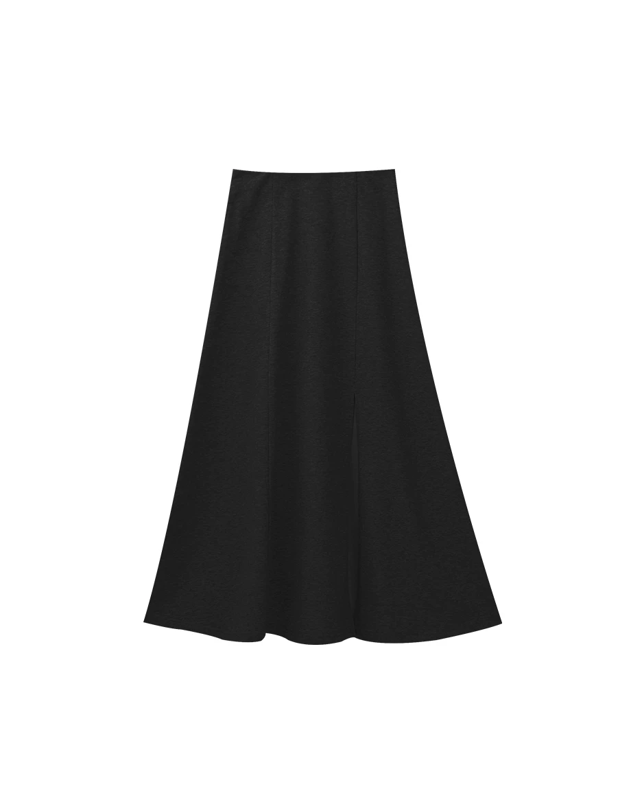 Front Slit Cotton Blend Maxi Skirt