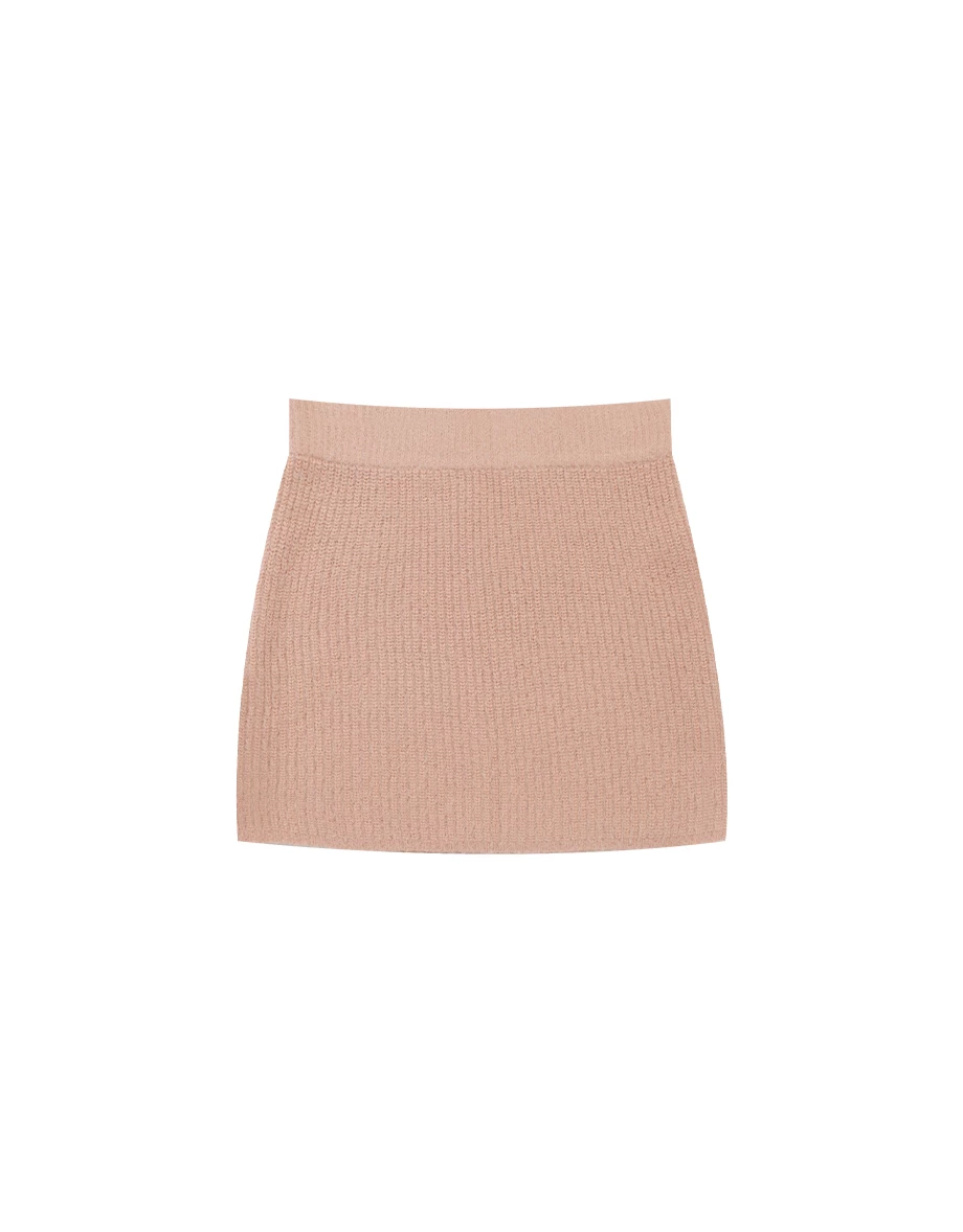 Fluffy Ribbed Knit Fitted Mini Skirt
