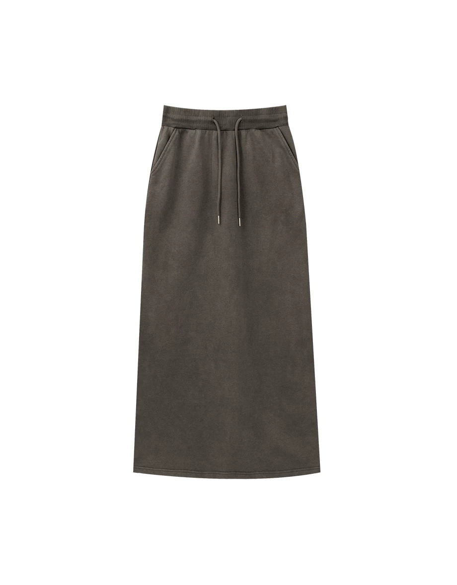 Soft Cotton Blend Drawstring Waist Maxi Skirt with Side Pocket Detail Soft Cotton Blend Drawstring Waist Maxi Skirt with Side Pocket Detail