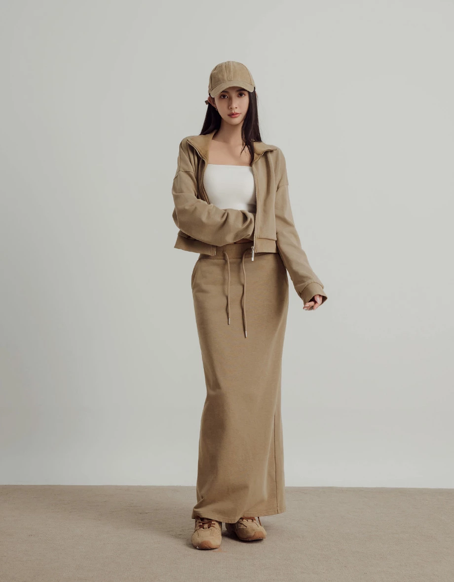 Soft Cotton Blend Drawstring Waist Maxi Skirt with Side Pocket Detail Soft Cotton Blend Drawstring Waist Maxi Skirt with Side Pocket Detail