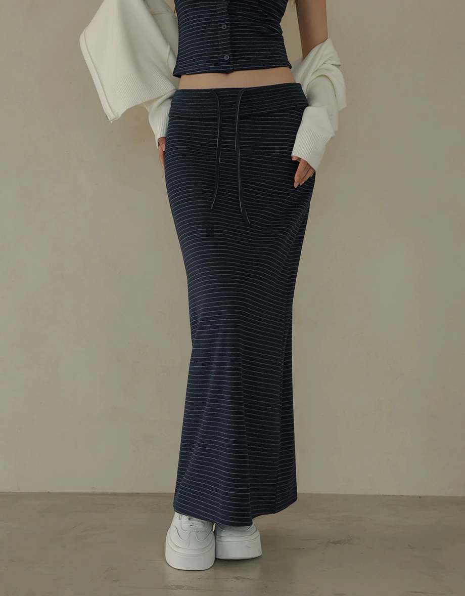 Soft Knit Drawstring Waist Maxi Skirt (Solid/Striped) Soft Knit Drawstring Waist Maxi Skirt (Solid/Striped)