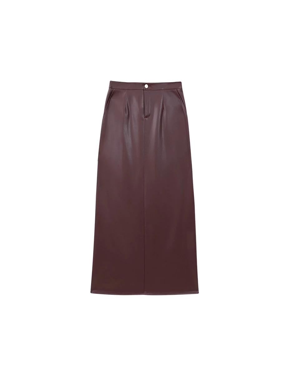High Waist Faux Leather Straight Maxi Skirt