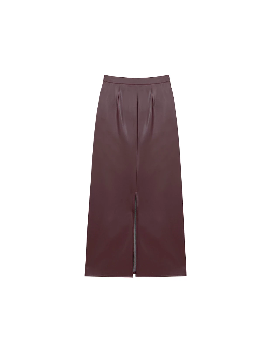 High Waist Faux Leather Straight Maxi Skirt
