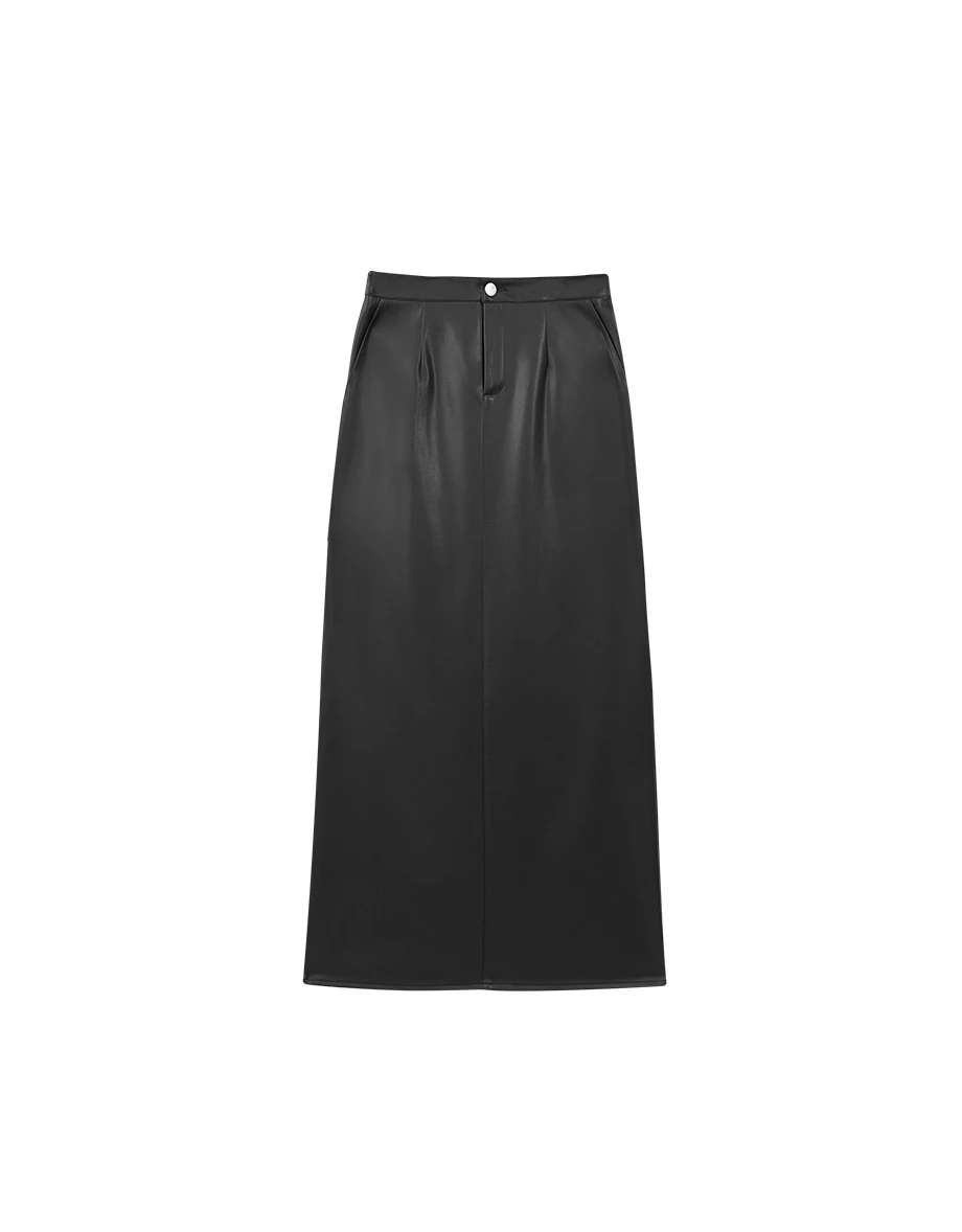 High Waist Faux Leather Straight Maxi Skirt High Waist Faux Leather Straight Maxi Skirt