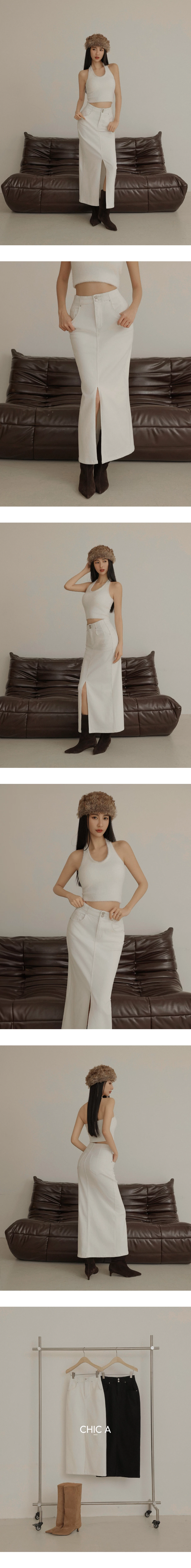 【AIRY HOURGLASS】Perfect Waistline Double Button Front Slit Fleece Lined Straight Maxi Skirt