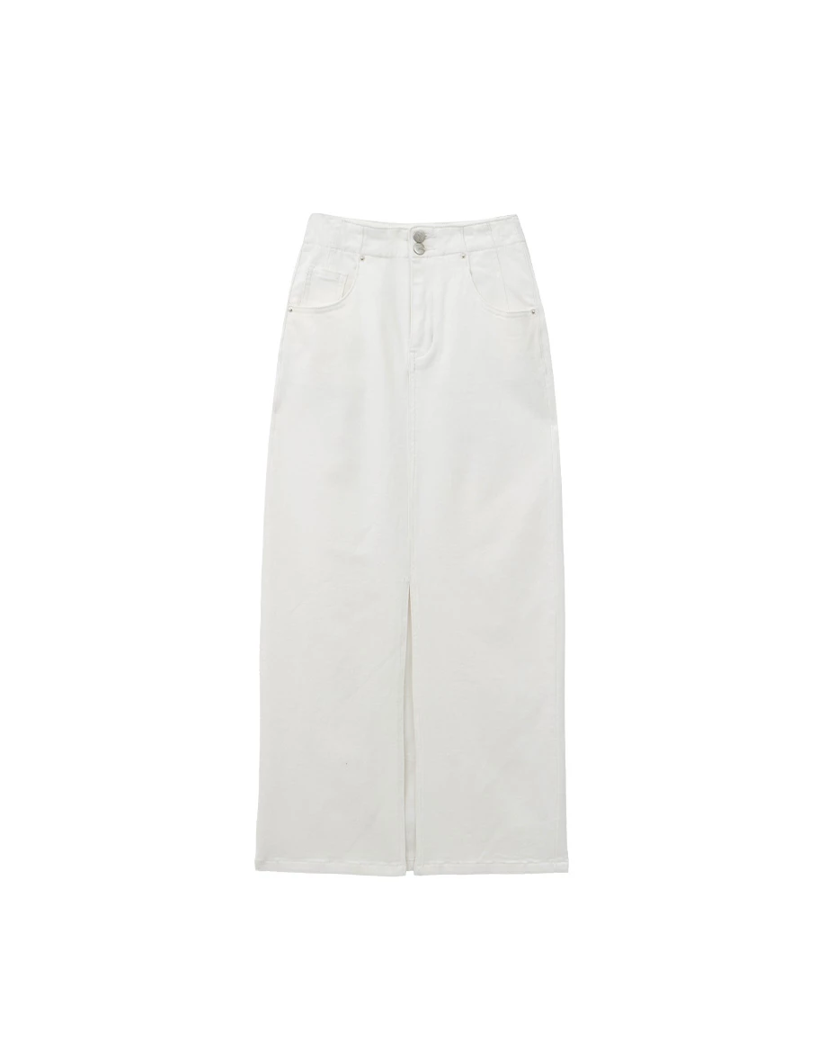 【AIRY HOURGLASS】Perfect Waistline Double Button Front Slit Fleece Lined Straight Maxi Skirt