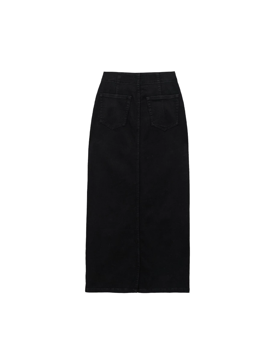 【AIRY HOURGLASS】Perfect Waistline Double Button Front Slit Fleece Lined Straight Maxi Skirt
