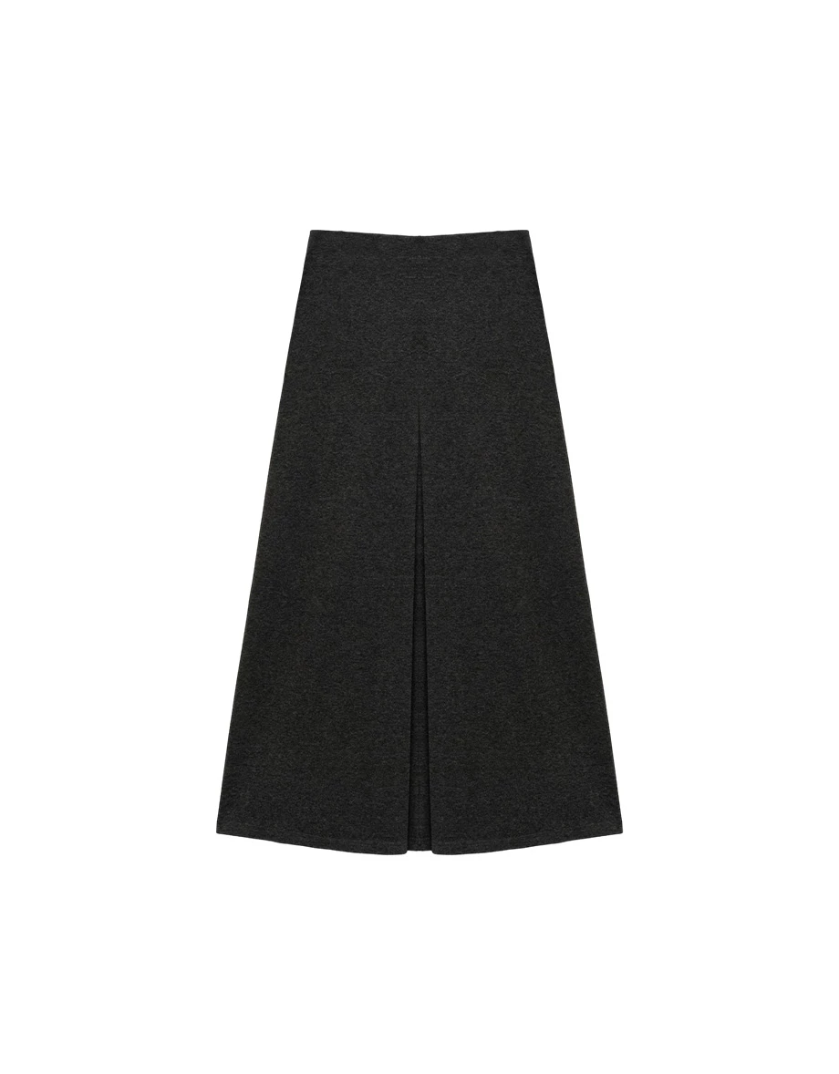 Elastic Waist Side Pleated Flared Maxi Skirt