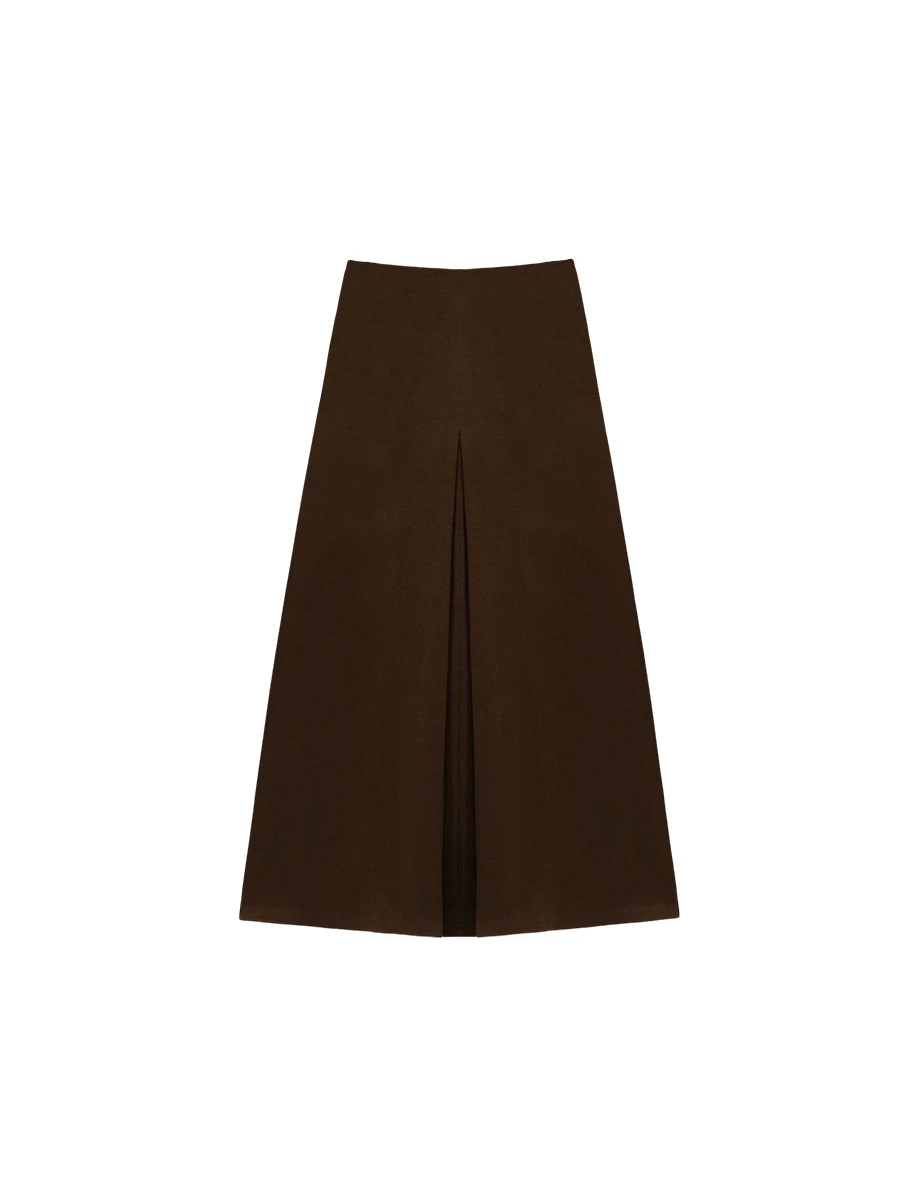 Elastic Waist Side Pleated Flared Maxi Skirt