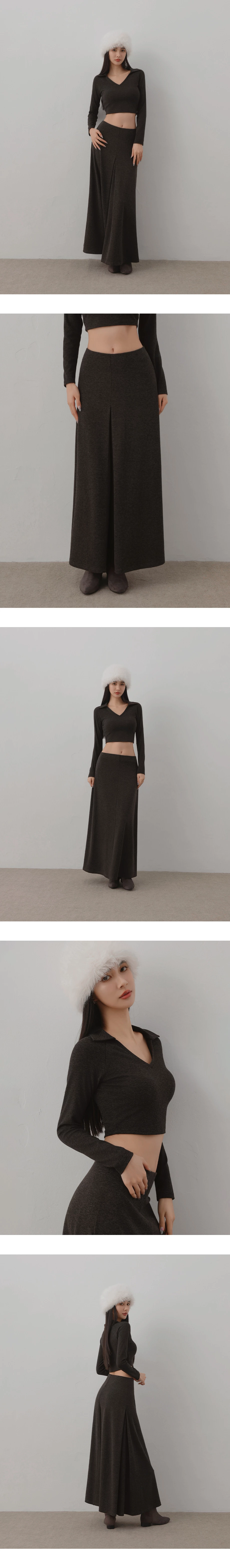 Elastic Waist Side Pleated Flared Maxi Skirt