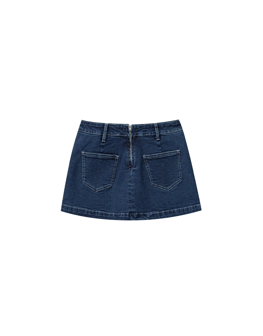Classic Wash Fitted Jeans Denim Mini Skirt with Back Zip Closure Classic Wash Fitted Jeans Denim Mini Skirt with Back Zip Closure