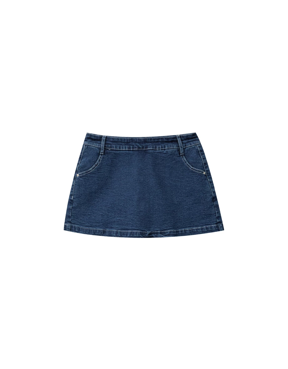 Classic Wash Fitted Jeans Denim Mini Skirt with Back Zip Closure Classic Wash Fitted Jeans Denim Mini Skirt with Back Zip Closure