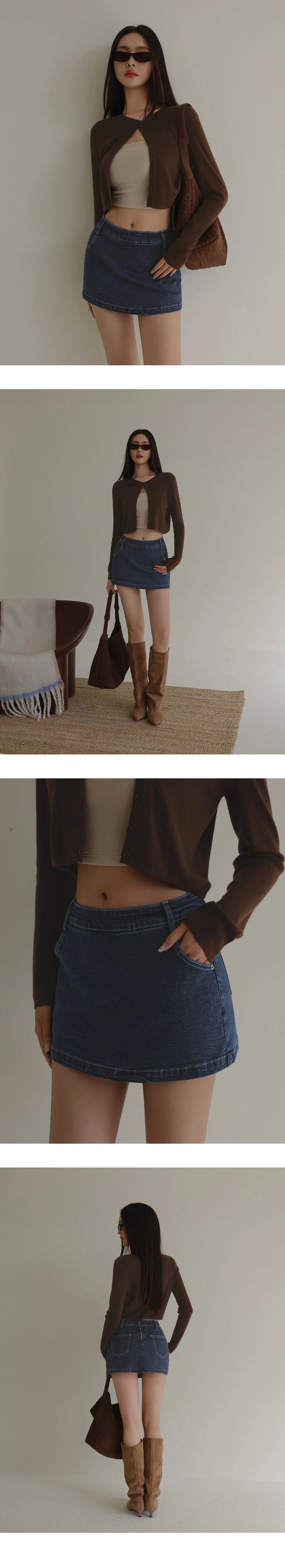 Classic Wash Fitted Jeans Denim Mini Skirt with Back Zip Closure Classic Wash Fitted Jeans Denim Mini Skirt with Back Zip Closure