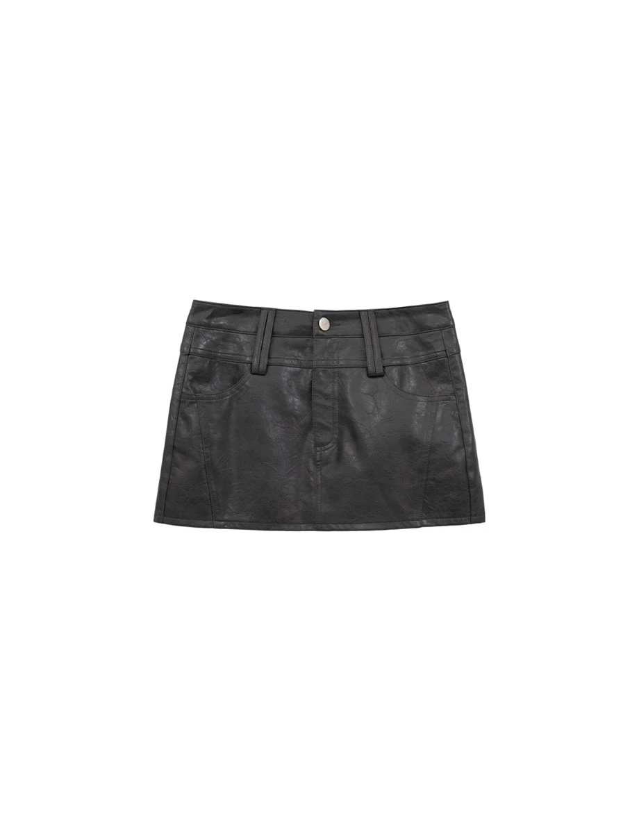 Low Waist Glossy Textured Faux Leather A Line Mini Skirt