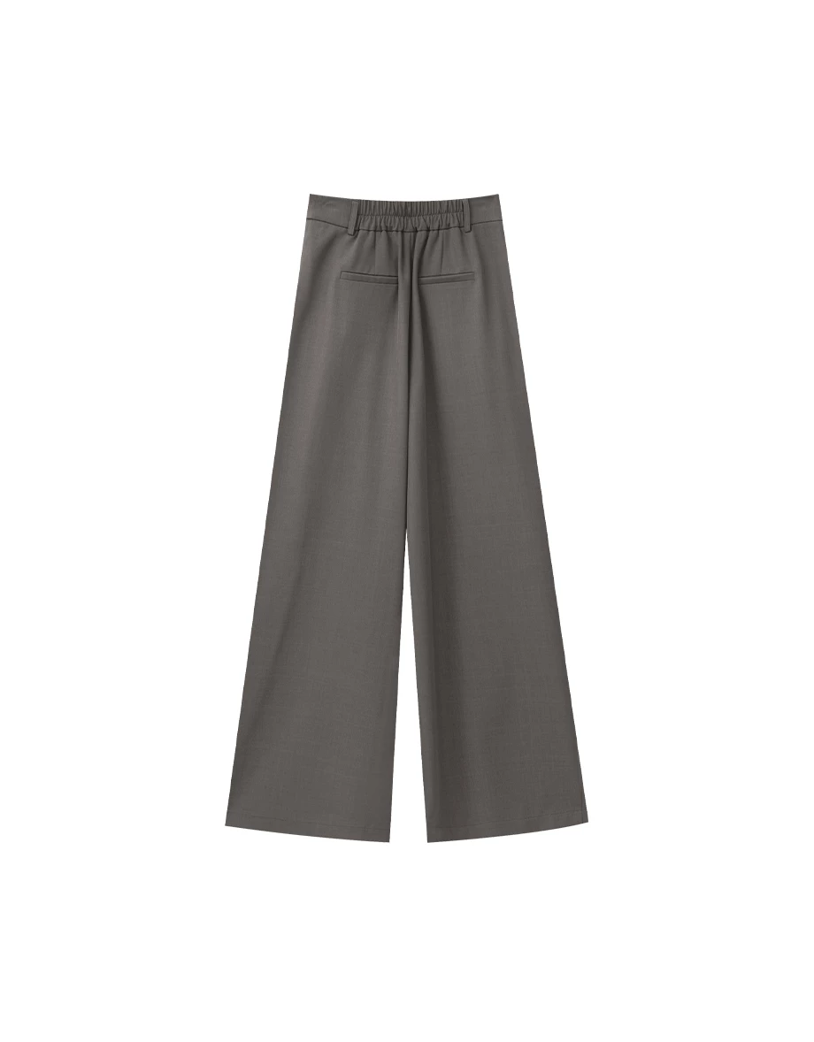 Elastic Waist Pleated Wide Leg Tailored Pants