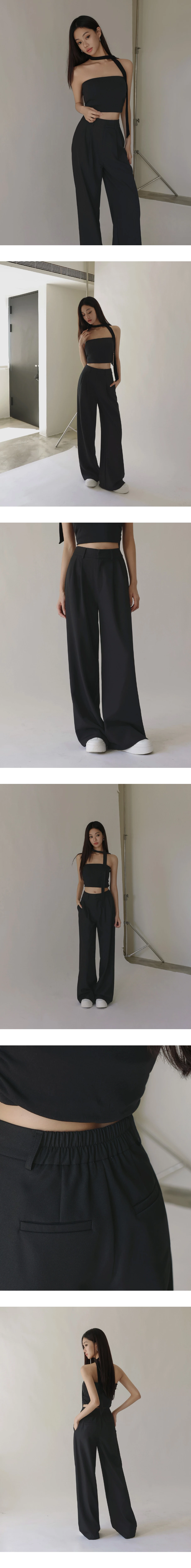 Elastic Waist Pleated Wide Leg Tailored Pants
