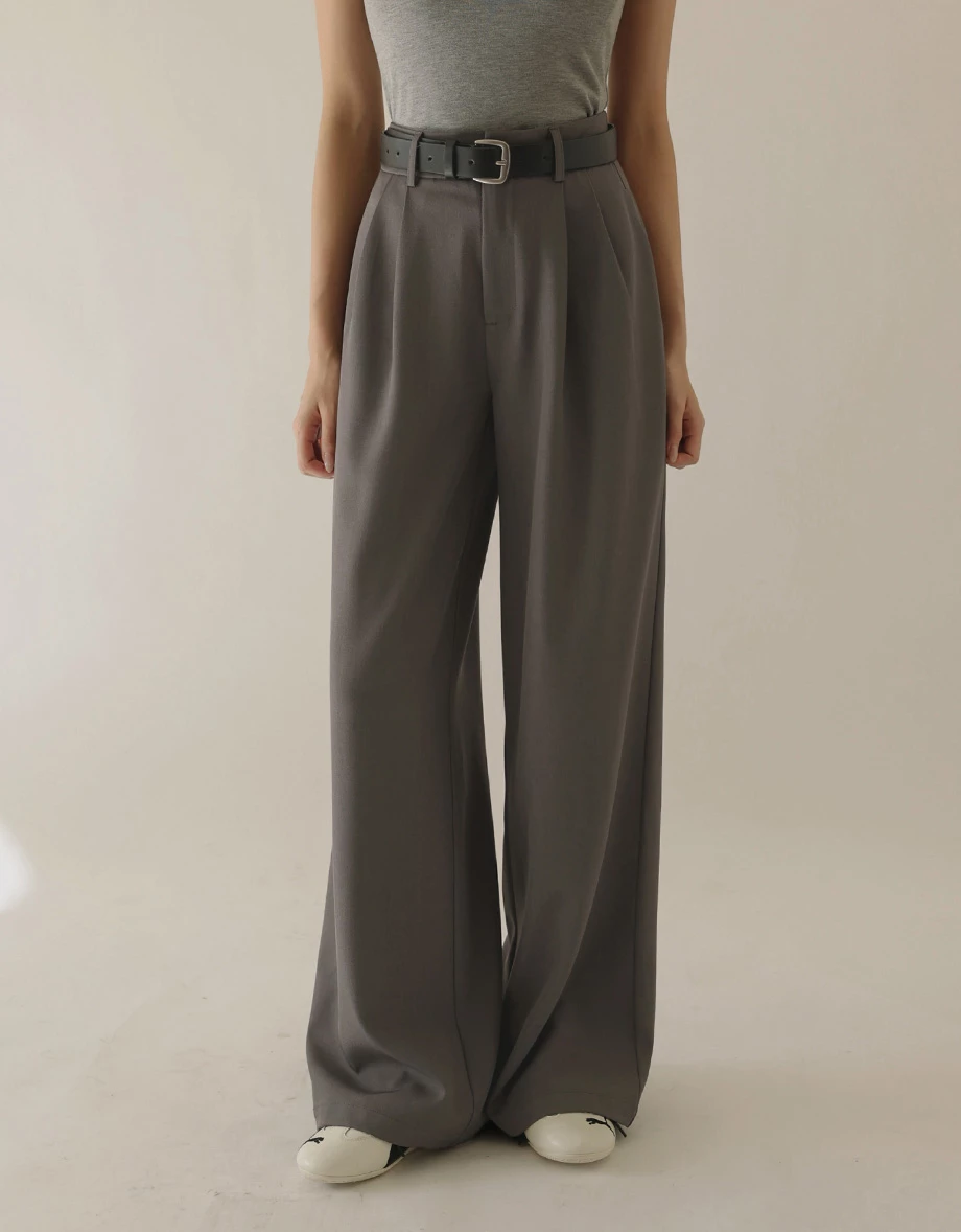 Elastic Waist Pleated Wide Leg Tailored Pants