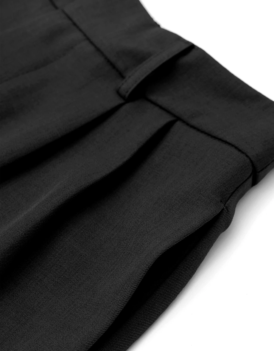 Elastic Waist Pleated Wide Leg Tailored Pants