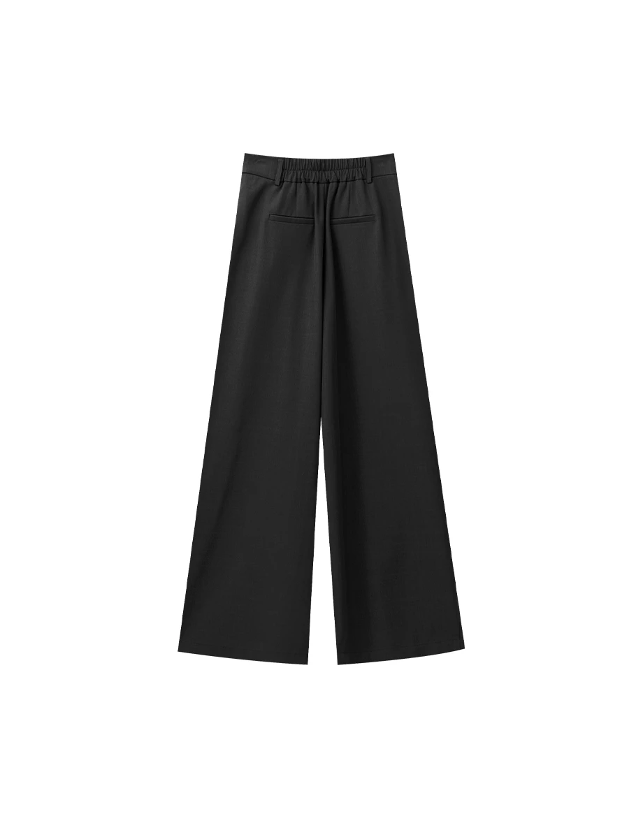 Elastic Waist Pleated Wide Leg Tailored Pants