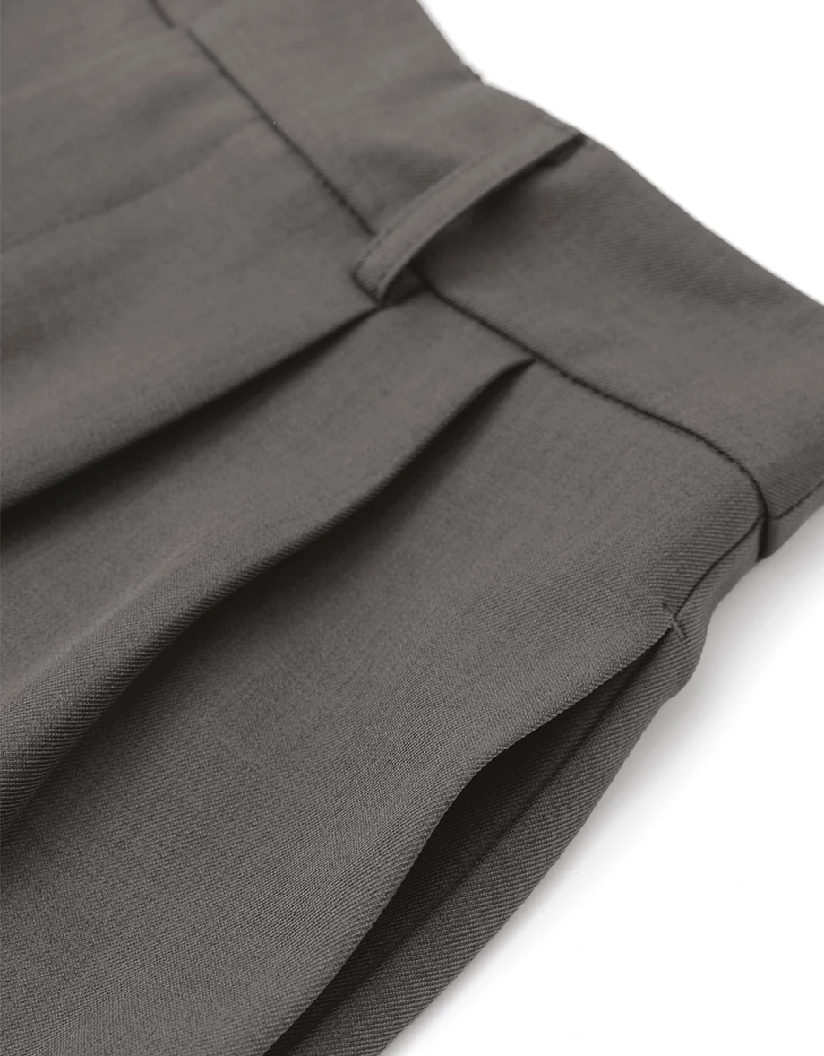 Elastic Waist Pleated Wide Leg Tailored Pants