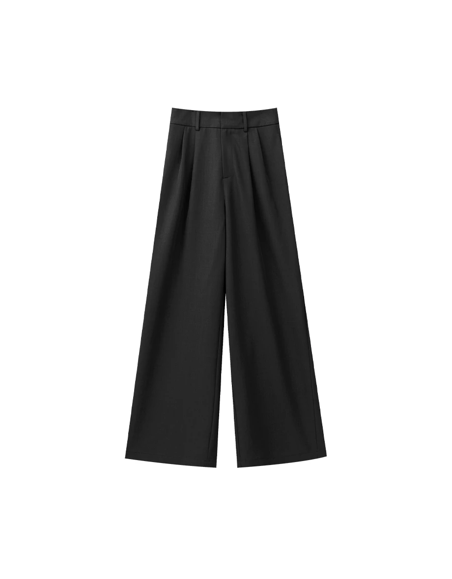 Elastic Waist Pleated Wide Leg Tailored Pants